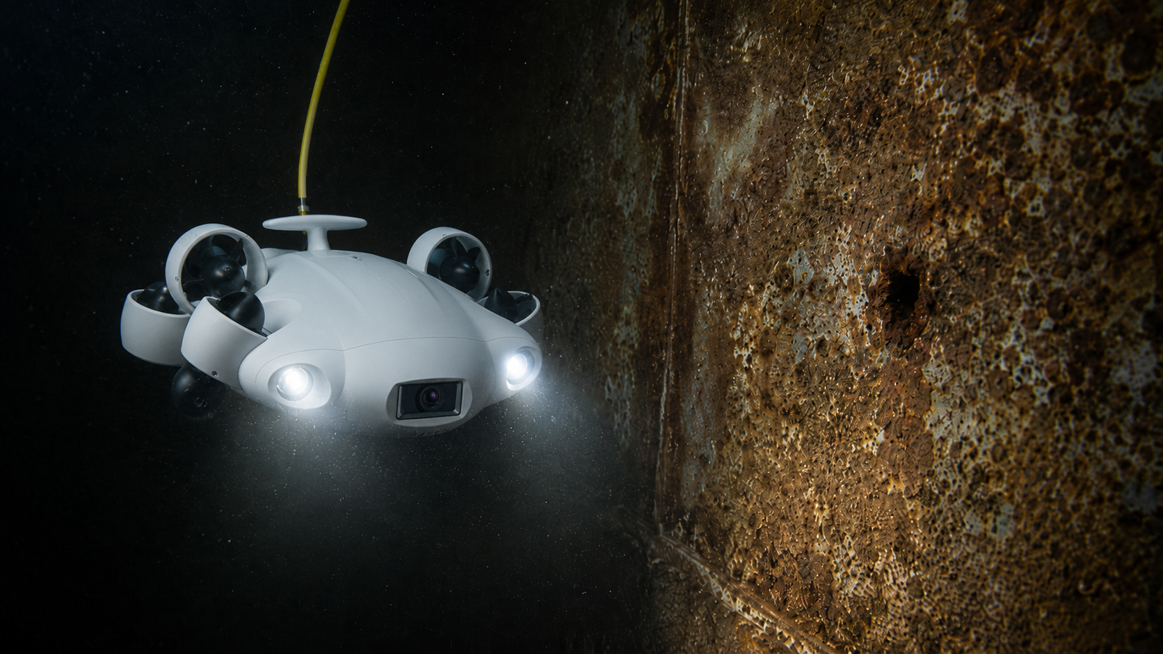 ROV conducting underwater internal tank inspection