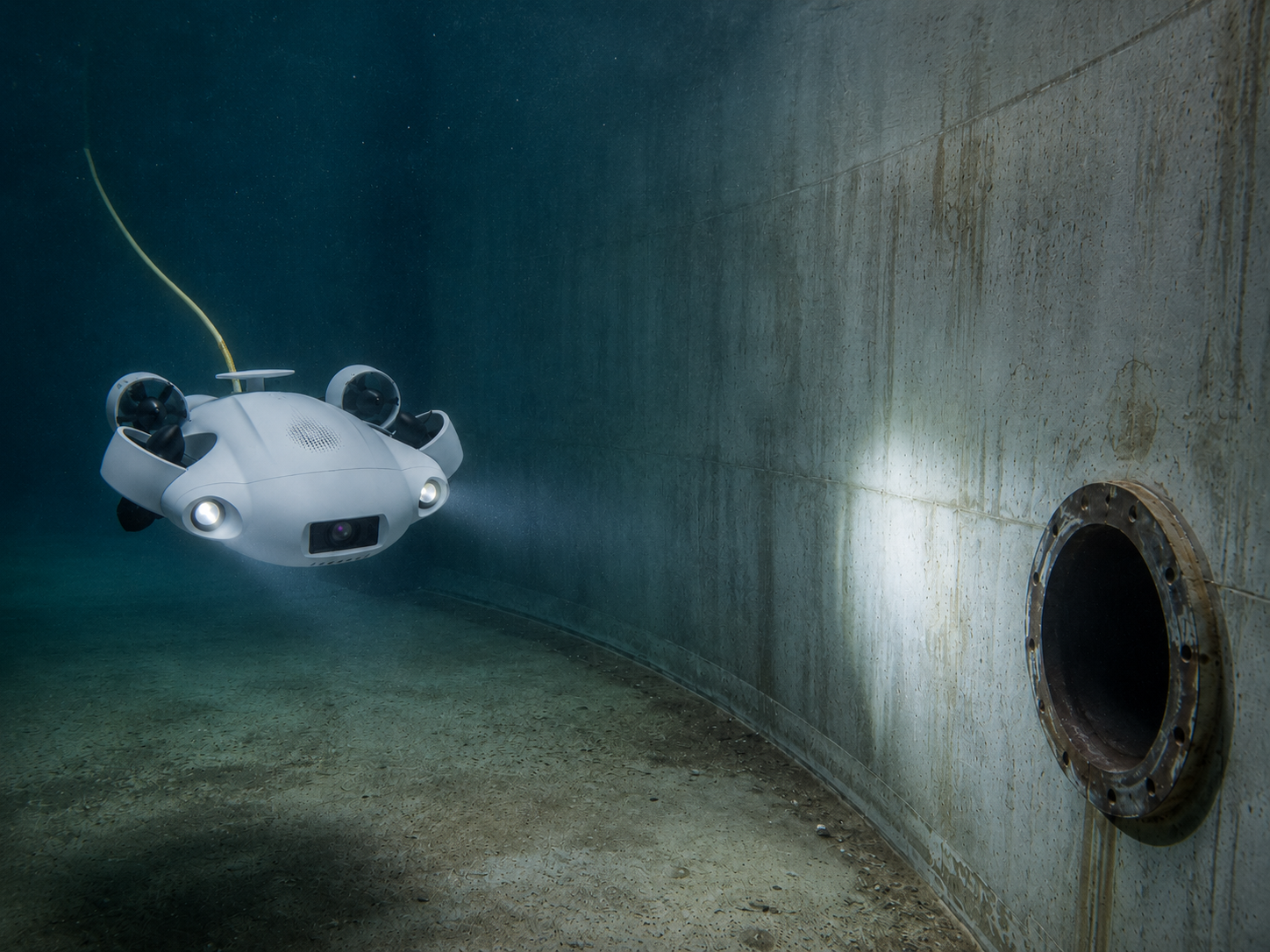 ROV conducting underwater internal inspection of water storage tank