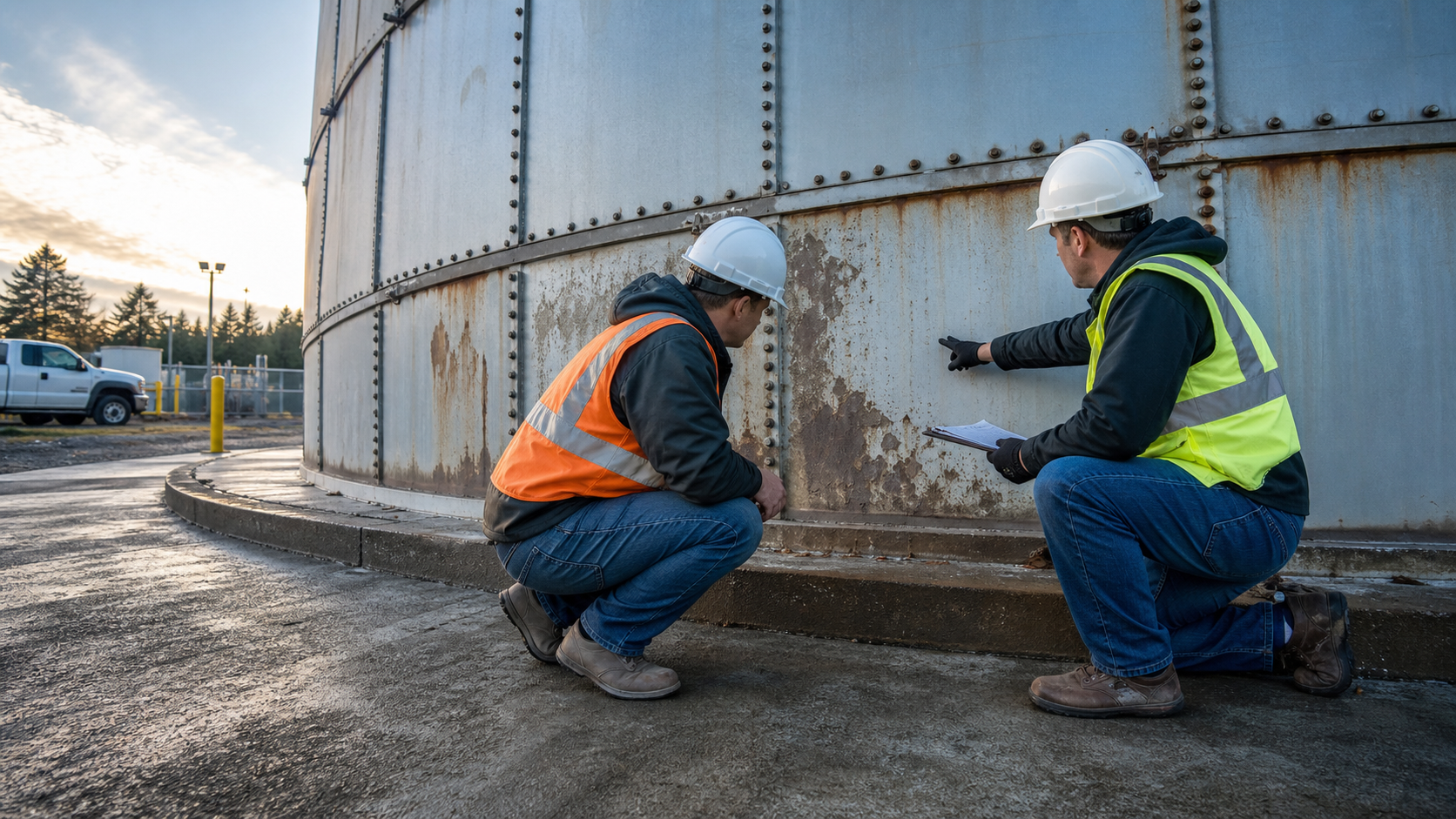 Professional site inspection of water storage tank condition